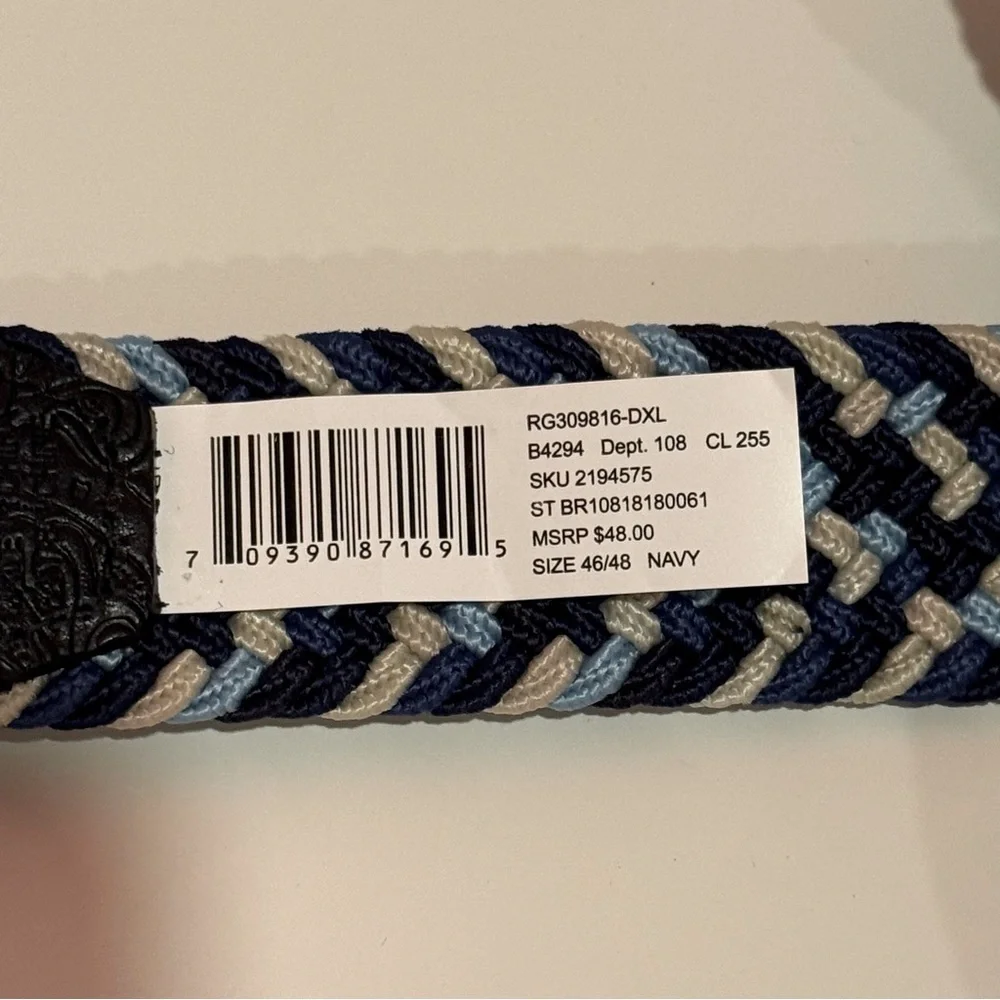 Robert Graham Jive Navy Elastic Braided Men's Belt Paisley Design Size 46/48 NWT